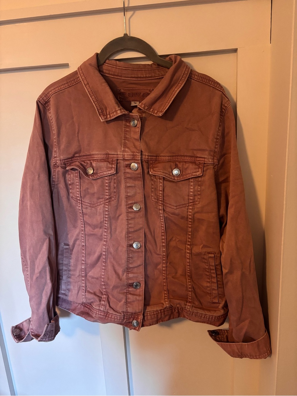 Maurices 1X Dusty Rose Mauve Denim Trucker Jacket
